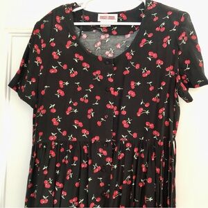 Maggy London Cherries Midi Dress 16 Rayon 90's vintage pockets!